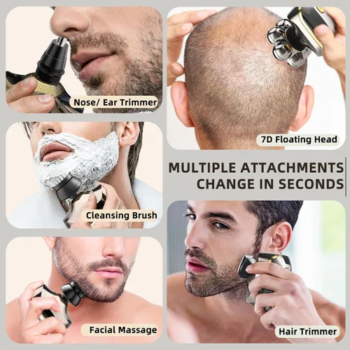 Miniatura 4 de Afeitadoras eléctricas de cabeza para hombres calvos, maquinilla de afeitar eléctrica 7D mejorada para hombres, afeitadora de cabeza seca y húmeda