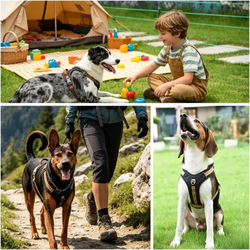 Miniatura 6 de Arnés negro para perro sin tirones con 2 clips para correa, acolchado suave ajustable, chaleco reflectante Oxford sin estrangulamiento para mascotas