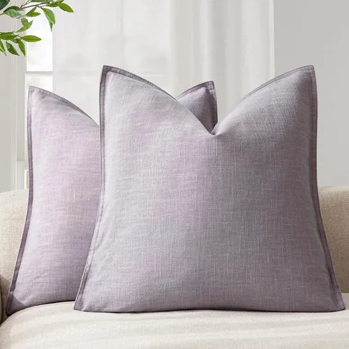 Miniatura 53 de Foindtower Paquete de 2 fundas de almohada decorativas de lino y liso, funda de cojín decorativa suave, estilo bohemio campestre para silla, sofá