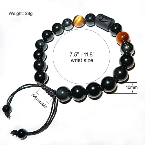 Miniatura 13 de Pulseras de la amistad, pulsera de obsidiana negra arcoíris para mujeres y hombres, 0.394 pulgadas (0.394 in), ojo de tigre, hematita y cristal