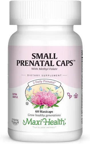 Maxi Health Vitaminas prenatales para mujeres con metil folato, cápsulas pequeñas de vitaminas prenatales fáciles de tragar, más de 20 vitaminas y