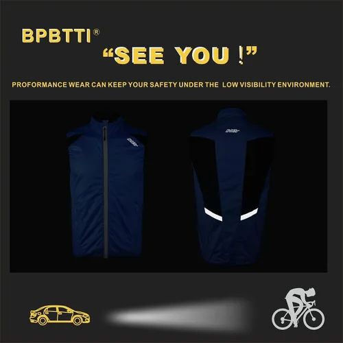 Miniatura 5 de bpbtti Chaleco de ciclismo para correr, sin mangas, con dos bolsillos laterales (2.0), resistente al viento, transpirable y reflectante