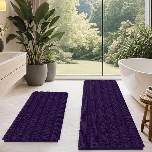 Miniatura 20 de ACCUMTEK - Juego de alfombras de baño a rayas beige de 3 piezas, ultrasuaves, antideslizantes de chenilla, alfombras de baño mullidas y absorbentes