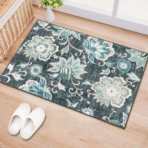 Miniatura 71 de Beeiva Alfombras florales de entrada, lavables para interiores, ultra fina, de 2 x 3 pies, antideslizante, para cocina, tapete de cachemira suave