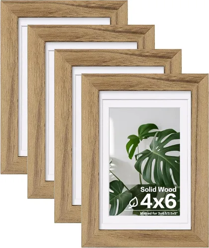 Miniatura 45 de Egofine Juego de 4 portarretratos de 4 x 6, hechos de madera maciza cubierta de plexiglás de 3 x 4.5 pulgadas y 3.5 x 5 pulgadas con paspartú o de 4
