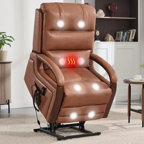 Miniatura 13 de Silla reclinable eléctrica para personas mayores, silla elevadora de doble motor con masaje por vibración y calor, reclinable plano con reposabrazos
