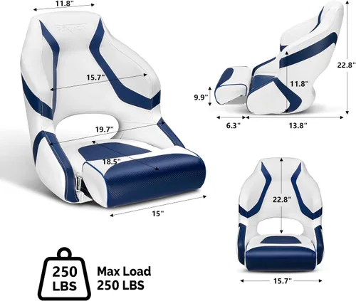 Miniatura 9 de PEXMOR Asiento de barco premium deportivo abatible Asiento de cubo para capitán con funda para asiento de barco, Silla de capitán para barco