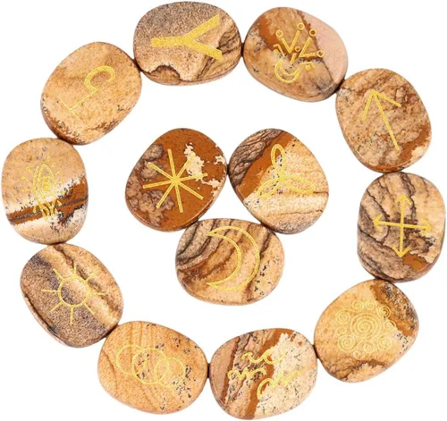 Miniatura 12 de Rockcloud Juego de runas de brujas de cristal curativo Lapislázuli, símbolo gitano, piedras de chakra, piedra de palma, equilibrio de reiki, 10