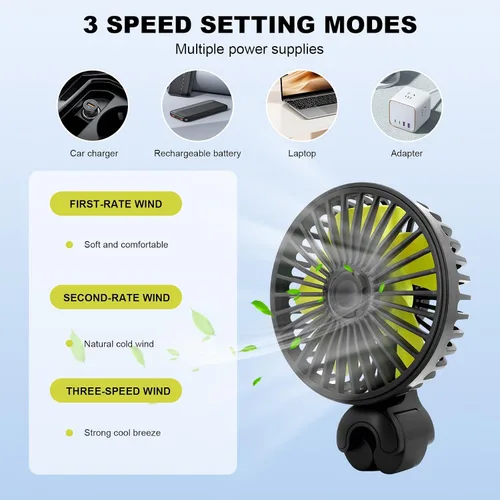 Miniatura 4 de Ventiladores USB para asiento de auto para el asiento trasero, ventilador de enfriamiento giratorio de 360° de viento fuerte con 3 velocidades