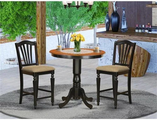 Miniatura 2 de East West Furniture JACH3-BLK-C - Juego de mesa de comedor de 3 piezas de altura de mostrador contiene una mesa redonda de madera con pedestal y 2