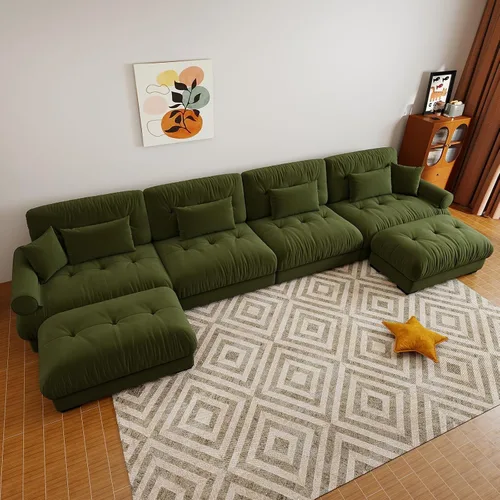 Miniatura 55 de Sofá modular de gran tamaño de 94 pulgadas, sofás seccionales grandes de color beige y blanco para sala de estar, juego de sofá de terciopelo, sofás