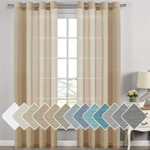 Miniatura 22 de H.VERSAILTEX Cortinas de 96 pulgadas de largo, cortinas de lino/cortinas transparentes de mezcla de lino natural/paneles/cortinas para sala