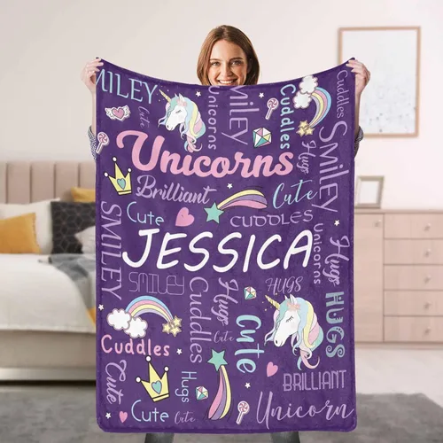 Miniatura 20 de Manta de forro polar personalizada para niños, adolescentes, niños y niñas, bebé, manta con nombre personalizado, manta mágica de arco iris, regalo