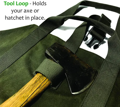 Miniatura 3 de Bolsa de lona encerada resistente para leña - asas dobles únicas que permiten un agarre seguro y cómodo con varios tamaños de carga. La correa