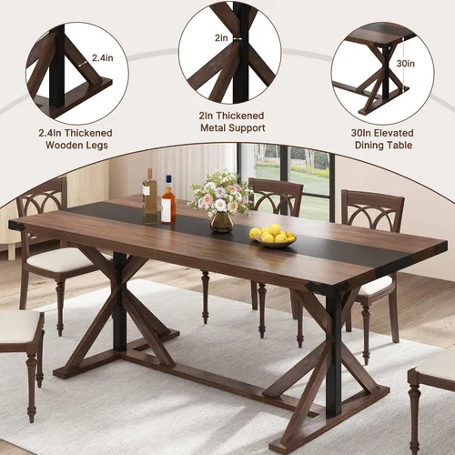 Miniatura 5 de Hlivelood Mesa de comedor de 71 pulgadas para 6 personas, mesa rectangular de cocina de granja con grosor impermeable, mesas de comedor largas