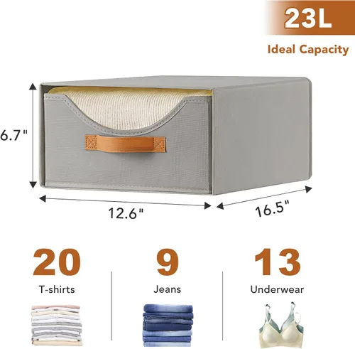 Miniatura 3 de 4 piezas 42 cm Cajones de armario y contenedores de almacenamiento de ropa de gran tamaño Cajones de almacenamiento apilables con ventana Gris