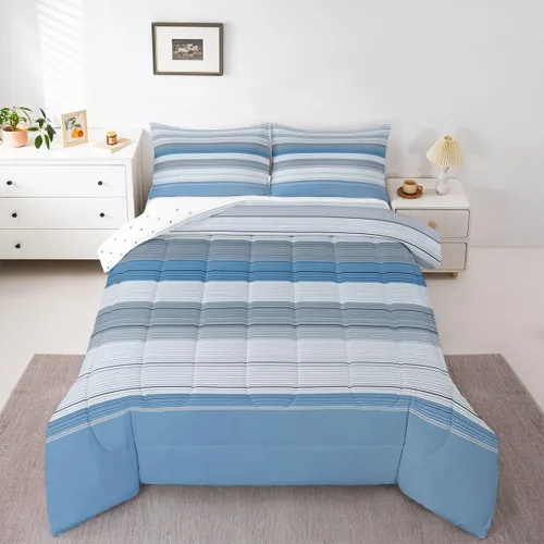 Miniatura 32 de jejeloiu Juego de edredón geométrico para niños, tamaño individual, diseño de rayas de color negro, blanco y gris, juego de ropa de cama decorativo