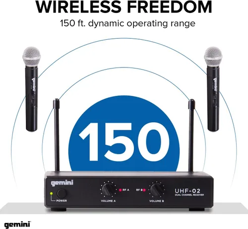Miniatura 4 de Gemini UHF-02M S12 Sistema de micrófono de mano inalámbrico dual - Ch 1 y 2 - Juego de micrófono para DJ, karaoke y podcasting