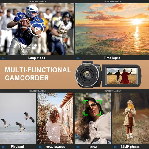 Miniatura 7 de Gcasio 8K 64MP videocámara cámara de vídeo 18X zoom digital YouTube Vlogging Cámara web IR visión nocturna WiFi 3.0 "Videocámaras con pantalla