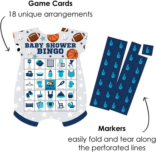 Miniatura 2 de Big Dot of Happiness Go, Fight, Win - Deportes - Tarjetas de bingo y marcadores - Juego de bingo en forma de baby shower - Juego de 18