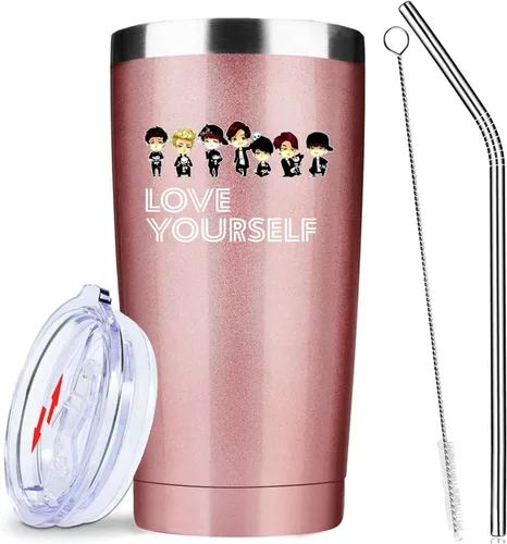 Love Yourself Regalo inspirador para los fanáticos de la música, vaso de café helado de acero inoxidable aislado de 20 Oz con tapa, pajita y