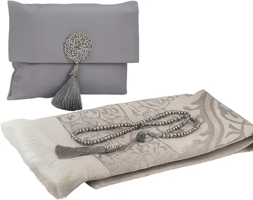 Miniatura 7 de BABY SHOWER CHOCOLATE Juego de alfombra de oración musulmana y Tasbeeh con bolsa Shantung portátil de alta calidad, suave Janamaz Sajadah