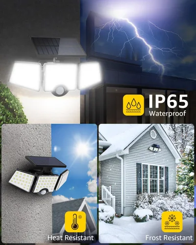 Miniatura 4 de LE - Luces solares para exteriores, luces solares para exteriores con sensor de movimiento, alto brillo WL4000, 3 cabezales ajustables ángulo