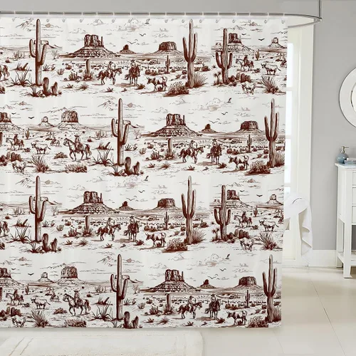 Miniatura 21 de Cortinas de ducha de vaquero occidental, cortinas de baño rústicas para niños, niñas y hombres, cortinas impermeables retro de estilo rústico con 12