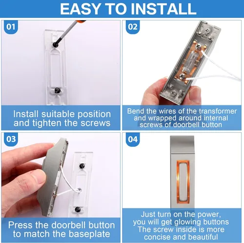 Miniatura 6 de Enhon Paquete de 2 Botones Metálicos para Timbre de Puerta, Botón de Timbre de Puerta de Metal Resistente con Luz LED Cálida, Timbre de Garaje