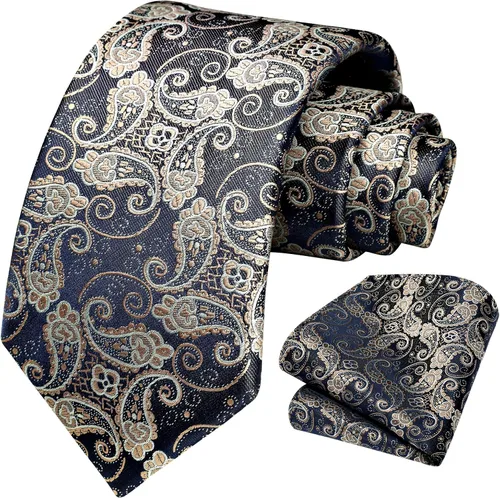 Miniatura 113 de HISDERN Corbatas para hombre, corbata de cachemira y bolsillo cuadrado tejido clásico floral para hombre, corbata de fiesta de boda