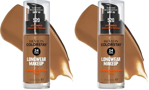 Miniatura 15 de Base líquida de Revlon ColorStay Maquillaje facial para piel mixta y grasa, SPF 15, cobertura media-completa con acabado mate, beige solar (392), 1
