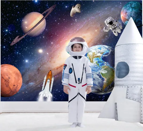 Miniatura 2 de Fondo del espacio exterior para bebés y niños, astronautas, cohetes, nave espacial, universo, planetas, fondo, perfecto para decoraciones de fiesta