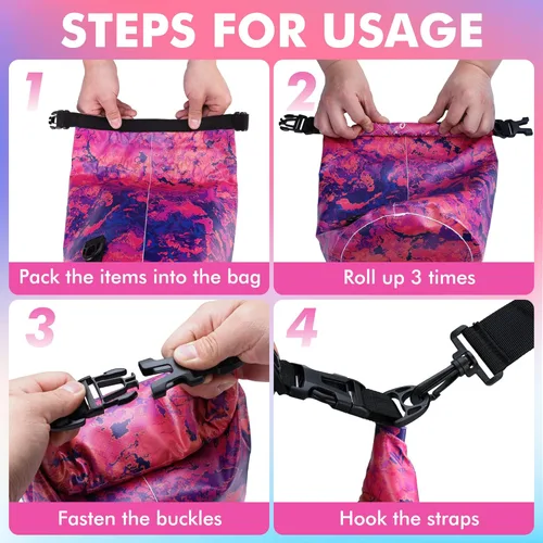 Miniatura 3 de Bolsa seca impermeable VILLEY de 5L con tapa enrollable, mantiene el equipo seco, saco ligero para kayak, navegación, camping, natación y aventuras