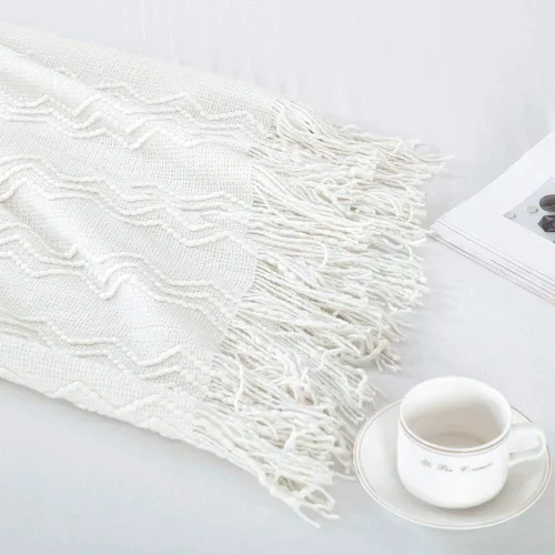 Miniatura 3 de BOURINA Manta Decorativa Tejida Color Blanco Hueso 60x80 Pulgadas con Textura Sólida Suave para Sofá y Sillón Blanco roto