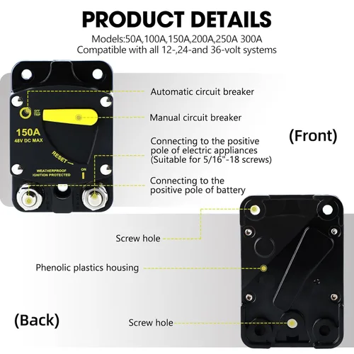 Miniatura 4 de Erayco Disyuntor de 50 amperios de 12 V a 48 V CC para motor de arrastre de barcos, vehículos de remolque de ATV marinos, audio estéreo, batería