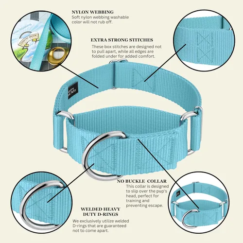 Miniatura 7 de Country Brook Petz - Collar para perro de nailon resistente Martingale de 15 colores (extra grande, 1 1/2 pulgadas de ancho, azul océano)