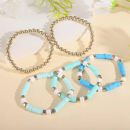 Miniatura 3 de Wonlte - Juego de pulseras de cuentas de arcilla Heishi, pulseras elásticas apilables con cuentas de mal de ojo, pulseras elásticas apilables