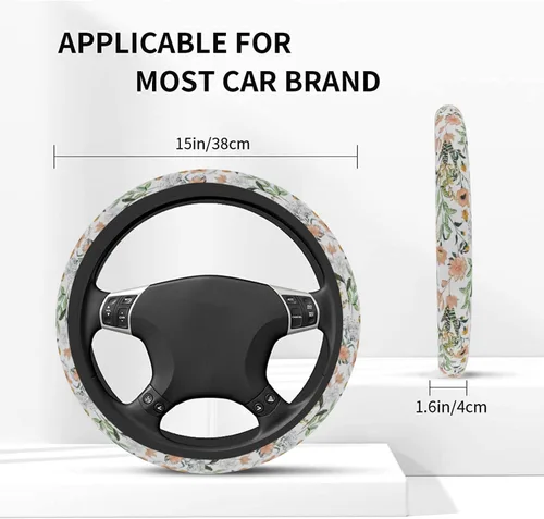 Miniatura 4 de Funda para volante de automóvil para mujeres y hombres, antideslizante, patrón floral botánico con protector de volante de mariquitas, universal