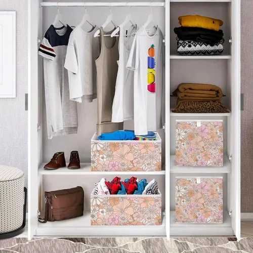 Miniatura 7 de Kigai Contenedores de almacenamiento con diseño floral retro, cubos grandes plegables de 11 x 11 x 11 pulgadas, cesta de almacenamiento para oficina
