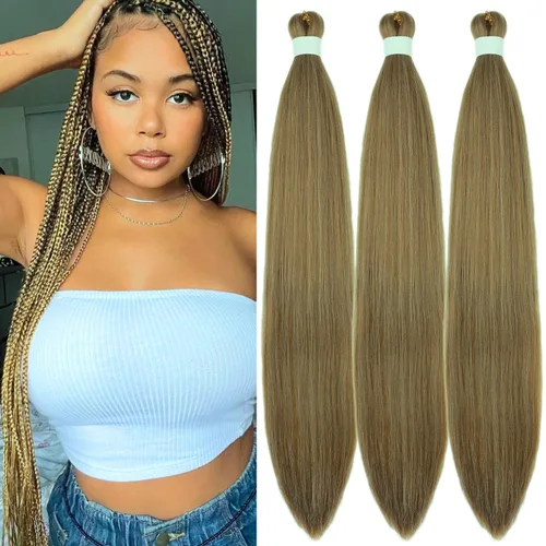 Miniatura 60 de Cabello trenzado verde azulado preestirado, hipoalergénico, sintético, color azul aguamarina, para trenzas y giros, extensiones de cabello largo
