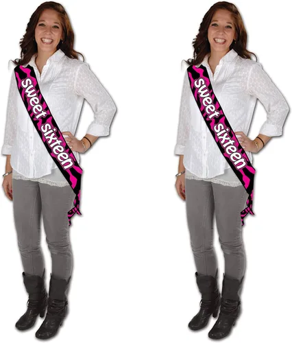 Miniatura 4 de Beistle Sweet Sixteen - Banda de satén – Magenta y negro para cumpleaños para adolescentes – Talla única para la mayoría de adultos con parte