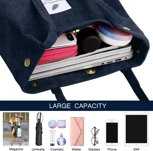 Miniatura 14 de Ayieyill - Bolsa de pana para mujer y niña, con correa de lona para colgar al hombro, bolsa con bolsillo