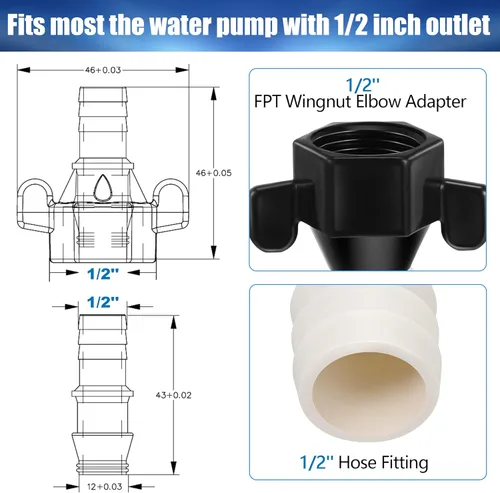 Miniatura 2 de Dreyoo 1/2 Pulgada x 14 NPT Codo de estría y adaptador giratorio recto para bomba de agua de autocaravana con cinta de sello roscado, rosca hembra