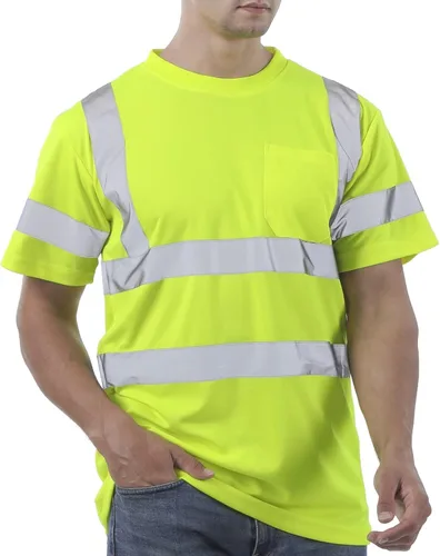 Camisa de alta visibilidad Hi Vis Clase 3 para hombres, camisas de seguridad con tiras reflectantes y bolsillo, transpirable, malla de trabajo,