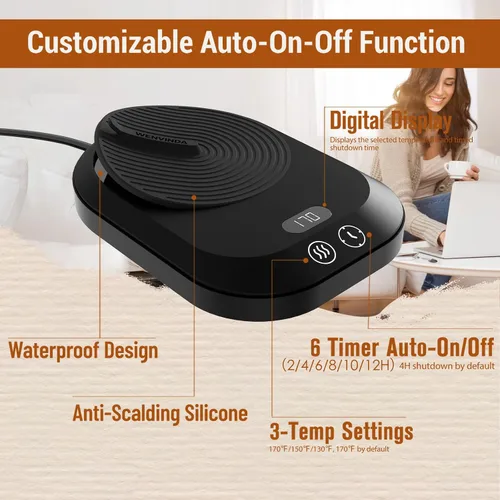 Miniatura 2 de Calentador de taza de café para escritorio, calentador eléctrico de taza de café con 3 ajustes de temperatura, calentador de café inteligente