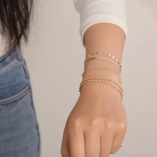 Miniatura 3 de LEXODY Pulseras de oro para mujer, juego de pulseras de espiga de oro de 14 quilates, delicadas joyas de espiga apilables, cadena fígaro, cadena