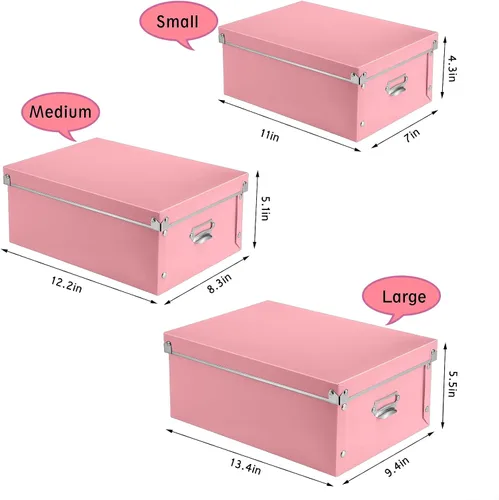 Miniatura 6 de SEEKIND Caja de almacenamiento, contenedores decorativos con tapa, juego 3 en 1, de plástico, con asas, cierre de botón, a prueba de humedad, J-Rosa