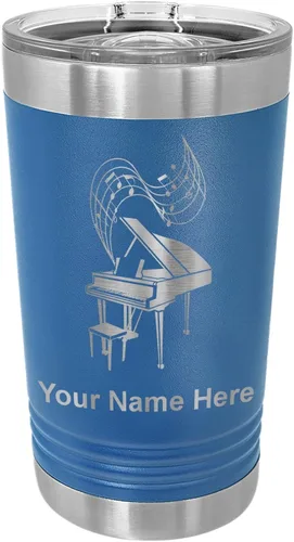 Miniatura 9 de LaserGram Vaso de pinta aislado al vacío de 16 onzas, piano de cola, grabado personalizado incluido (negro)