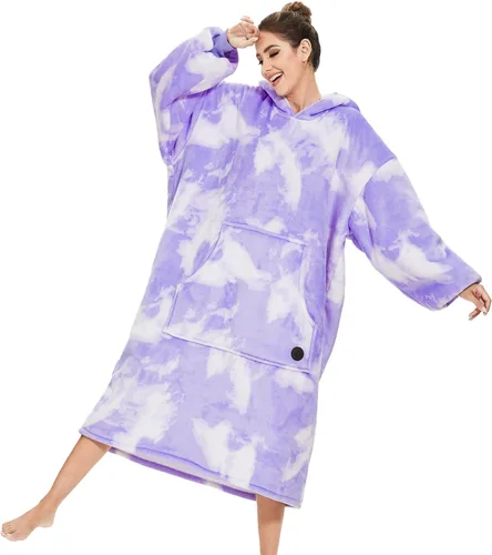 Miniatura 58 de Three Poodle - Manta con capucha portátil para niños, sudadera de sherpa de gran tamaño con capucha gigante, manta con capucha cálida y acogedora