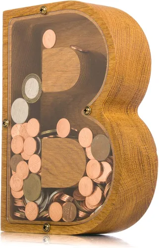 Miniatura 13 de Alcancía de madera personalizada con letra para niños, niñas y adultos, bancos de monedas de madera de roble duradero, 3 tamaños para elegir